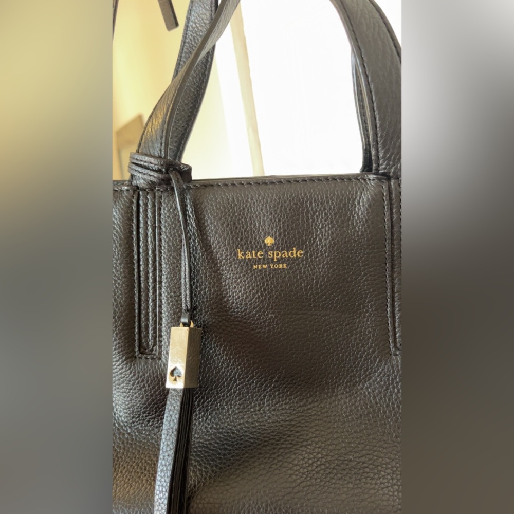 Kate Spade Dominique Grey Street Satchel Bag Black Pebbled Leather Crossbody - Picture 4 of 10